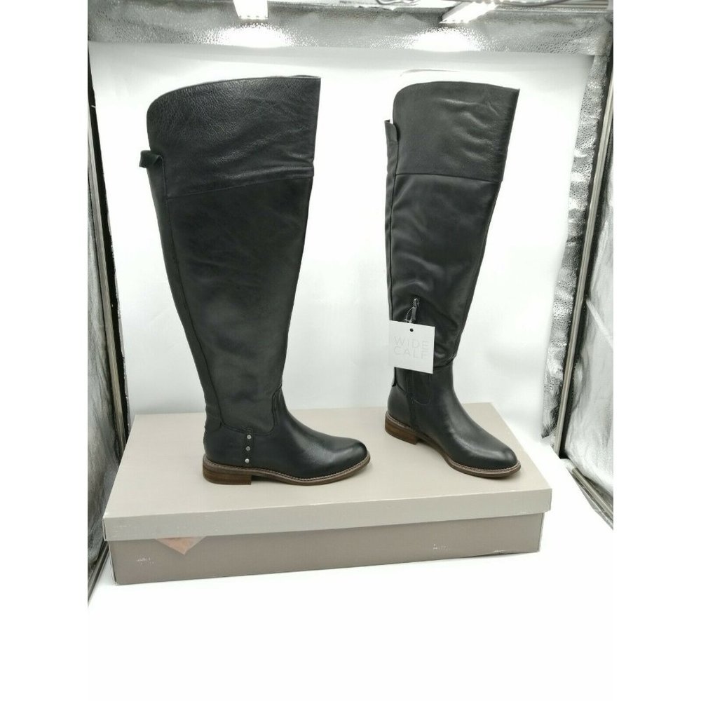 Franco Sarto Haleen Over The  Knee OTK Leather Boots Black Wide Calf 7M Women